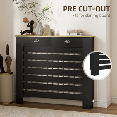 HOMCOM Radiator Cover with Drawer, Horizontal Slat, 111cm, Black