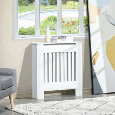 HOMCOM Radiator Cover Wooden Cabinet Vertical Slatted Vent MDF White ...