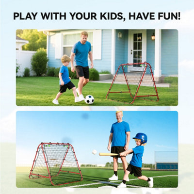 HOMCOM Rebounder Net Football Target Goal with Adjustable Angles, Red