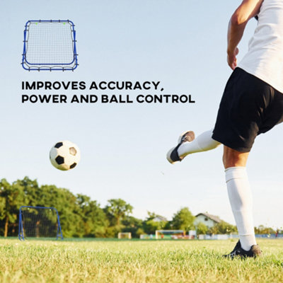 Filet De Rebond HOMCOM – 100x95x90 Cm, Angle Réglable 5 Niveaux – Acier Bleu, Filet PE, Pliable – Pour Foot, Baseball, Tennis