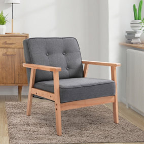 HOMCOM Reception Retro Accent Chair Beech Wood Frame Armchair Occasional Living Room Reception  64.5W x 70D x 70H cm