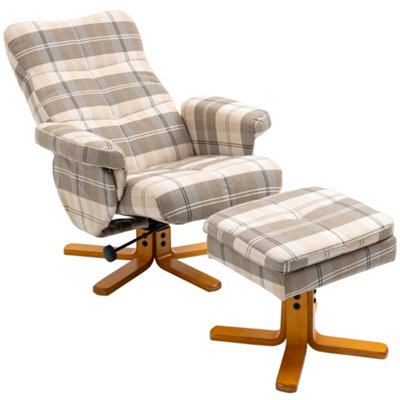 HOMCOM Recliner Chair and Footstool Linen-touch Fabric Wooden Base Multicolour