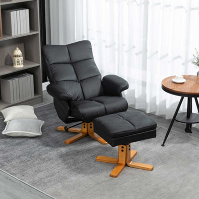 HOMCOM Recliner Chair and Footstool PU Leather Wooden Base Black | DIY ...