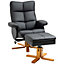 HOMCOM Recliner Chair and Footstool PU Leather Wooden Base Black