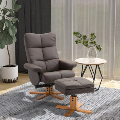 HOMCOM Recliner Chair and Footstool PU Leather Wooden Base Brown