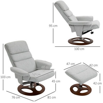HOMCOM Recliner Chair Ottoman Set 360 Swivel Sofa Wood Base Grey