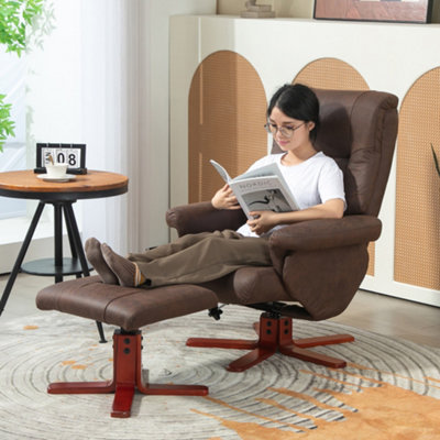 HOMCOM Recliner Chair with Footstool, Backrest Adjustable, Armchair, Brown
