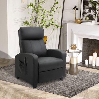 HOMCOM Manual Recliner Chair 360° Swivel Rocking Armchair Sofa with PU  Leather Padded Cushion and Backrest for Living Room Black