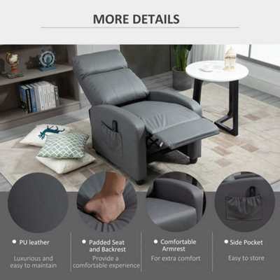 HOMCOM Recliner Sofa Massage Chair PU Leather Armcair w/ Footrest and Remote Control for Living Room, Bedroom, Home Theater, Grey