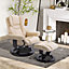 HOMCOM Reclining Swivel Armchair Footstool Set Sofa Padded PU Leather Relaxing Manual Duo Metal Frame Bentwood Base Beige