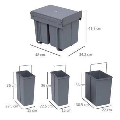 40L Kitchen Bathroom Plastic Trash Bin 3 Compartment Recycling Waste Bin  DIY