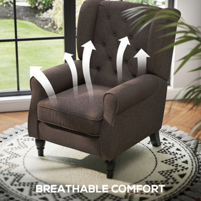 HOMCOM Retro Accent Chair, Wingback Armchair with Wood Frame Button Tufted Design for Living Room Bedroom, Brown