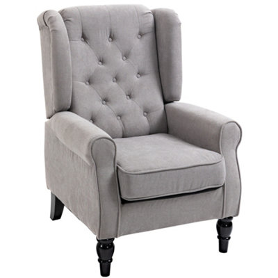 HOMCOM Retro Accent Chair Wingback Armchair with Wood Frame Button Tufted Design for Living Room Bedroom Grey DIY at B Q