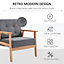 Homcom Retro Accent Single Chair Beech Wood Frame Armchair Cushion Linen Fabric