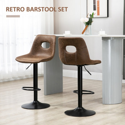 HOMCOM Retro Bar Stools Set of 2 Adjustable Height Swivel Leather