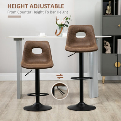 HOMCOM Retro Bar Stools Set of 2 Adjustable Height Swivel Leather