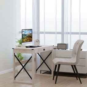HOMCOM Retro Inspired Work Desk Station Home Office Drawer Tabletop Natural