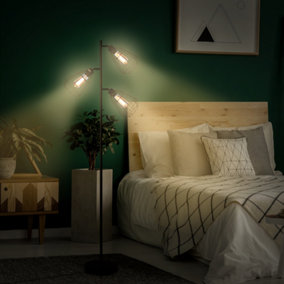HOMCOM Retro Practical Tree Floor Lamp 3 Angle Adjustable Lampshade Steel Base for Living Room Bedroom Office Black 165cm