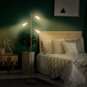 HOMCOM Retro Practical Tree Floor Lamp 3 Angle Adjustable Lampshade Steel Base for Living Room Bedroom Office Gold 165cm