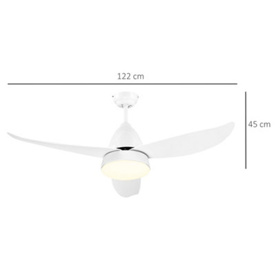 HOMCOM Reversible Ceiling Fan with Light, 3 Blades, Mount Lighting Fan, White