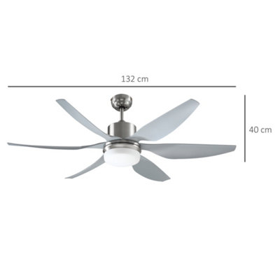 HOMCOM Reversible Ceiling Fan with Light, 6 Blades Indoor Modern Mount LED Lighting Fan with Remote Controller, Silver