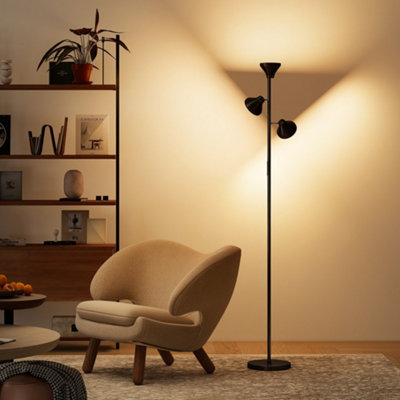 HOMCOM LED Floor Lamp For Living Room, 180cm Tall Standing Lamp, Mother And Child Uplighter With Adjustable Gooseneck, Silver Tone