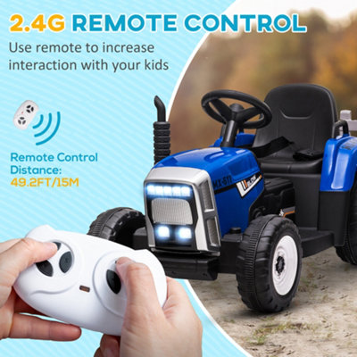 HOMCOM Ride On Tractor with Detachable Trailer, Remote Control, Music, Blue