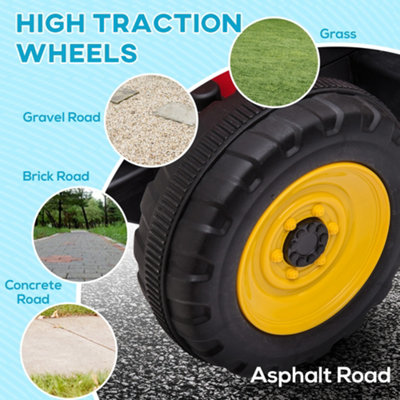 HOMCOM Ride On Tractor with Detachable Trailer, Remote Control, Music - Red
