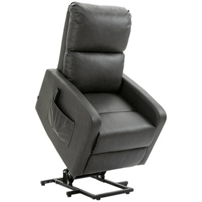HOMCOM Riser and Recliner Chairs for the Elderly, PU Leather Upholstered Lift Chair Living Room, Charcoal Grey