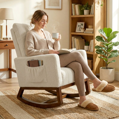 HOMCOM Rocking Chair for Adults, Lounge Rocker w/ Lumbar Pillow, Cream ...
