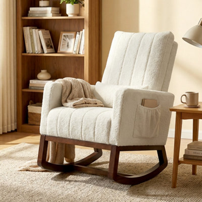 HOMCOM Rocking Chair for Adults, Lounge Rocker w/ Lumbar Pillow, Cream ...