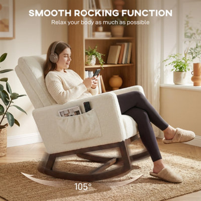 HOMCOM Rocking Chair for Adults, Lounge Rocker w/ Lumbar Pillow, Cream ...