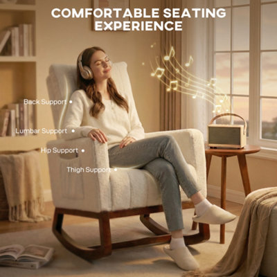 HOMCOM Rocking Chair for Adults, Lounge Rocker w/ Lumbar Pillow, Cream ...