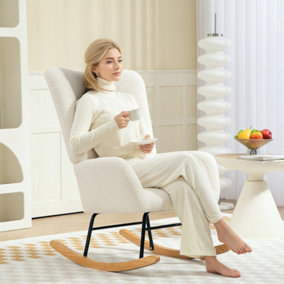 HOMCOM Rocking Chair, Modern Armchair with Backrest for Bedroom, Cream White
