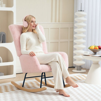 HOMCOM Rocking Chair, Modern Armchair with Backrest for Bedroom, Light Pink