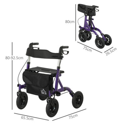 HOMCOM Rollator Walker with Seat, Backrest, Bag, All-terrain Wheels