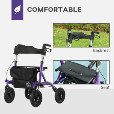 HOMCOM Rollator Walker with Seat, Backrest, Bag, All-terrain Wheels