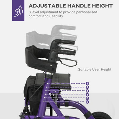 HOMCOM Rollator Walker with Seat, Backrest, Bag, All-terrain Wheels