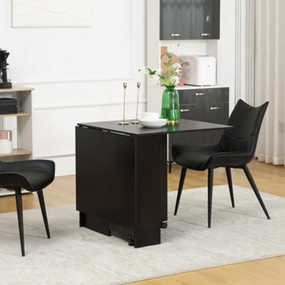 HOMCOM Rolling Drop Leaf Dining Table Folding Kitchen Table with Open Shelves