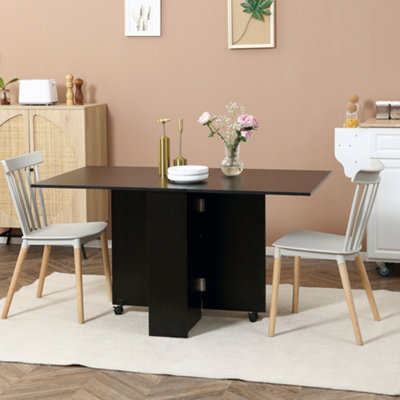 HOMCOM Rolling Drop Leaf Dining Table Folding Kitchen Table with Open Shelves
