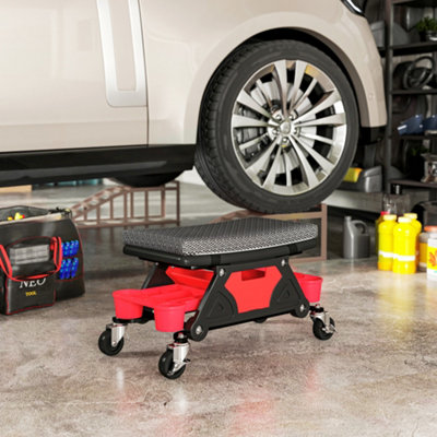 HOMCOM Rolling Mechanic Stool, 135kg Capacity Workshop Stool, Black