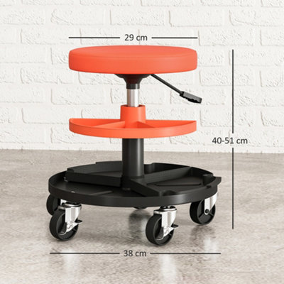 HOMCOM Rolling Mechanic Stool, 135kg Capacity Workshop Stool, Orange