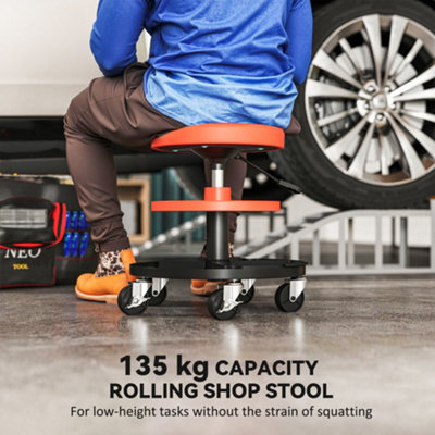 HOMCOM Rolling Mechanic Stool, 135kg Capacity Workshop Stool, Orange