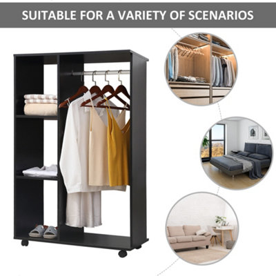 Single Mobile Open Wardrobe Storage Shelves Organizer With Clothes