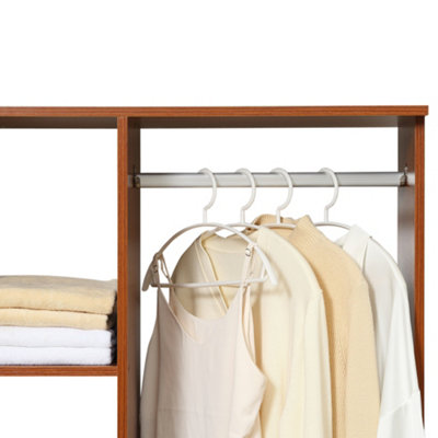 HOMCOM Rolling Open Wardrobe Hanging Rail Storage Shelves for Clothes ...