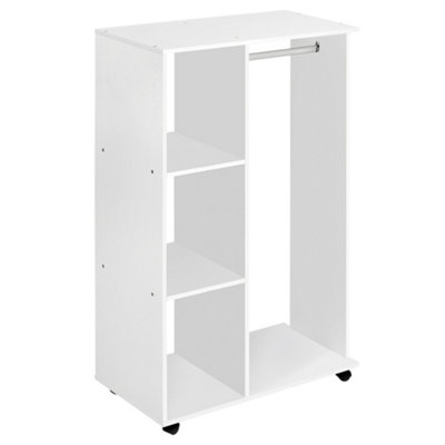 HOMCOM Rolling Open Wardrobe Hanging Rail Storage Shelves for Clothes, White