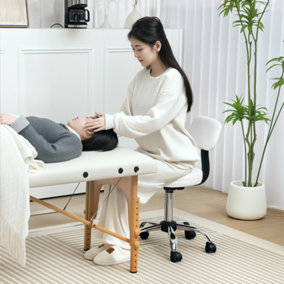 HOMCOM Rolling Stool with Backrest, Wheels, Faux Leather Salon Chair, White