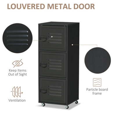 HOMCOM Rolling Storage Cabinet 3 Tier Mobile File Cabinet with Wheels Black
