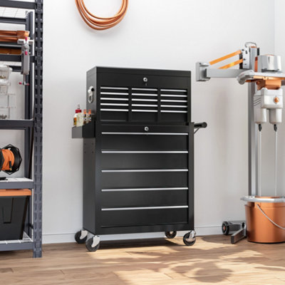 HOMCOM Rolling Tool Chest Lockable Roller Cabinet with with 14 Drawers Black