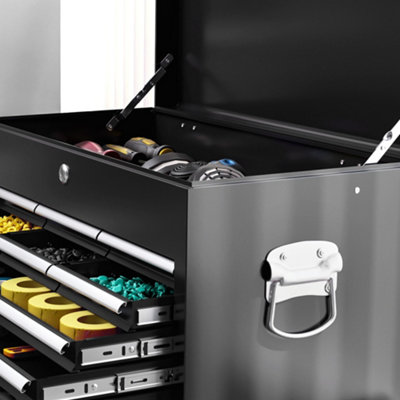 HOMCOM Rolling Tool Chest Lockable Roller Cabinet with with 14 Drawers Black